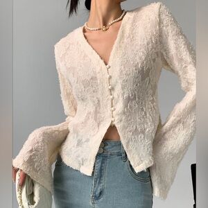 NWT CoMMENSE Semi-Sheer V-Neck Blouse - Large